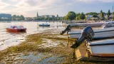 Niedriger Bodensee-Pegel trifft Bootsverleih in Bregenz – Elektromotorboote bleiben an Land