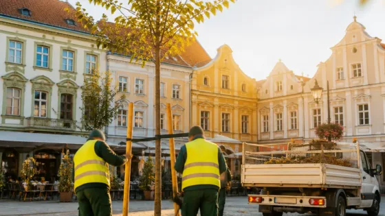 Hauptplatz in Schwechat: Sieben neue Zürgelbäume für mehr Schatten und Stadtgrün