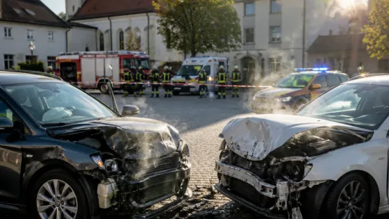 Versetzter Frontalcrash in Pichl bei Wels: Pfarrplatz kurz gesperrt, keine eingeklemmten Personen