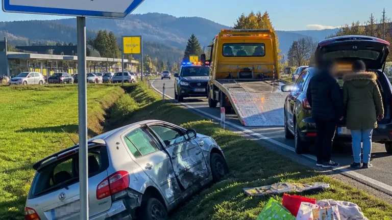 Älteres Ehepaar bei Unfall in Pichl verletzt: Fahrzeug im Graben gelandet