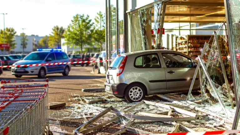 Auto fährt in Supermarkt-Glasfront in Leonding – erheblicher Sachschaden, keine Verletzten