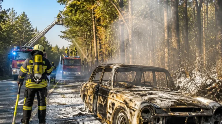 Auto in Flammen: Feuerwehr verhindert Ausbreitung auf Waldstück in Stegersbach