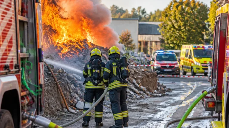 Bauschuttbrand in Mattersburg: Feuerwehren verhinderten Ausbreitung auf Gebäude