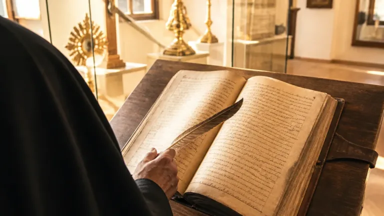 Bischof trägt sich ins 450 Jahre alte Bruderschaftsbuch der Rosenkranzbruderschaft Landeck ein