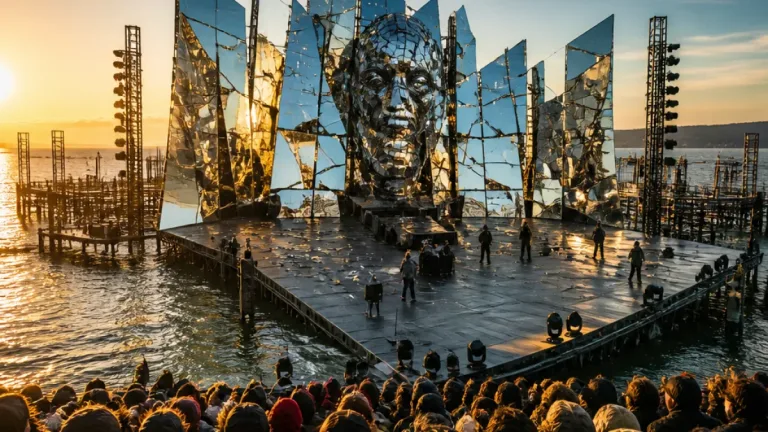 Bregenzer Seebühne eröffnet mit spektakulärem Spiegelbild: Generalprobe zu »La traviata« verlief trotz Wind eindrucksvoll