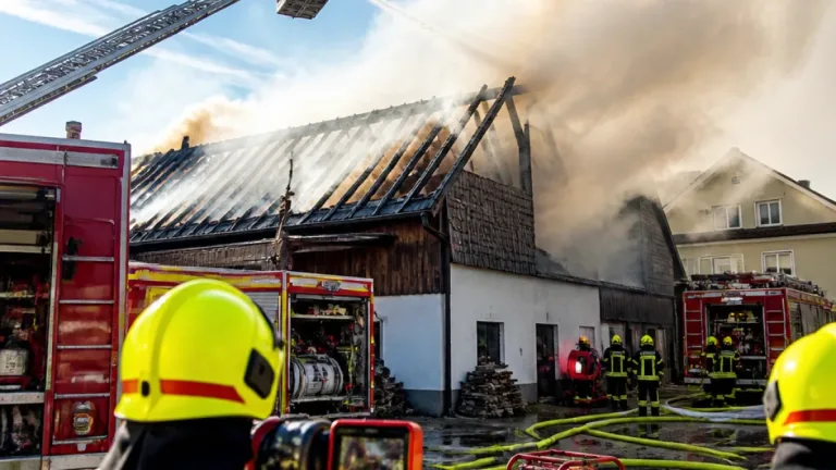 Dachstuhlbrand in Ennsbach: Feuerwehren verhindern Übergreifen auf Wohnhaus