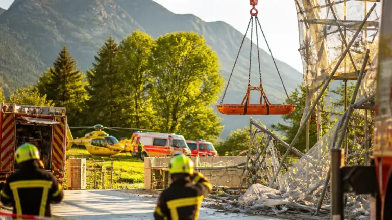 Einsturz eines Baugerüsts in Bad Ischl: Zwei Arbeiter verletzt, Ursache unklar