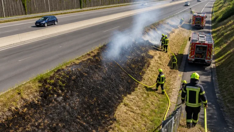 Engerwitzdorf: Rascher Feuerwehreinsatz löscht Wiesenbrand an der A7