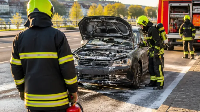 Ersthelfer löscht Motorraum-Brand: Feuerwehr sichert Einsatz in Krems ab