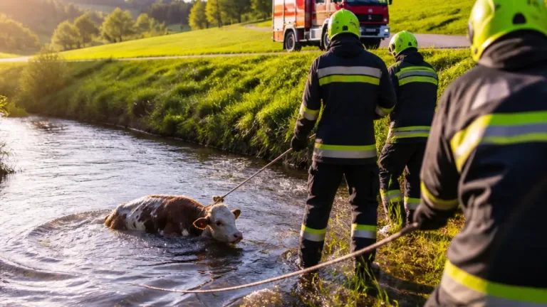 Feuerwehr Diex befreit Kalb aus engem Bachufer: Einsatz am frühen Abend