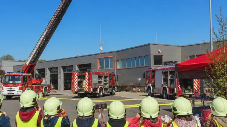Feuerwehr-Hausbesuch im Ferienspiel: Kinder probierten Atemschutz und Drehleiterfahrt
