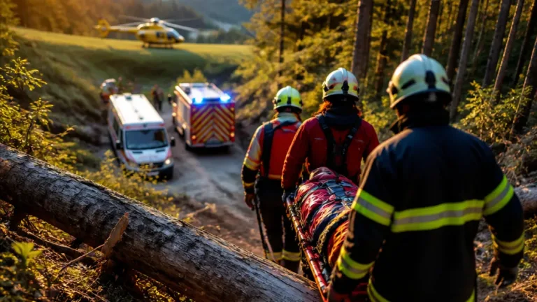 Forstarbeiter schwer verletzt: Großaufgebot von 45 Einsatzkräften im steilen Gelände