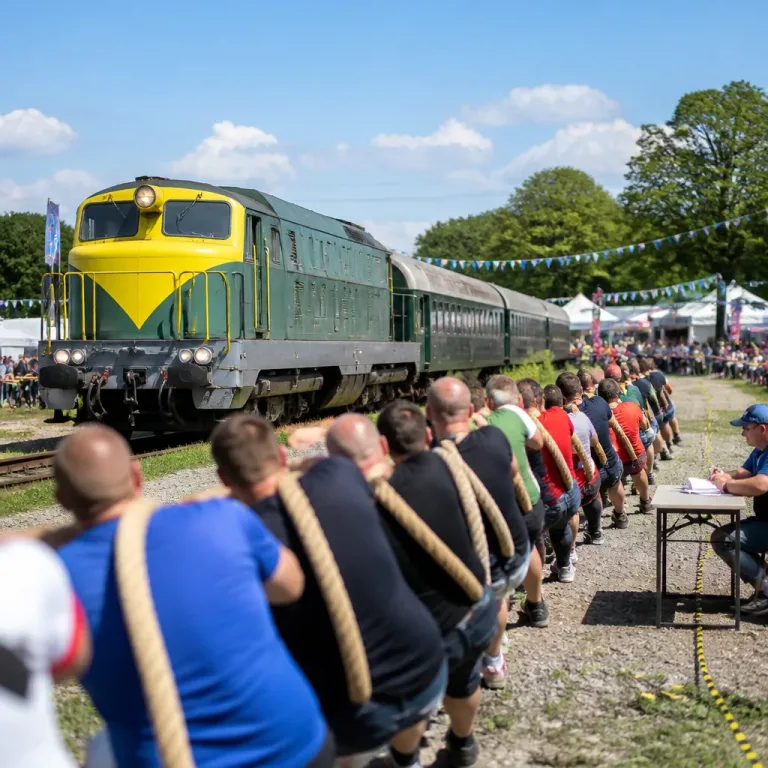111 Menschen zogen eine Diesellok: Muskelkraft beim Brezelfest in Speyer
