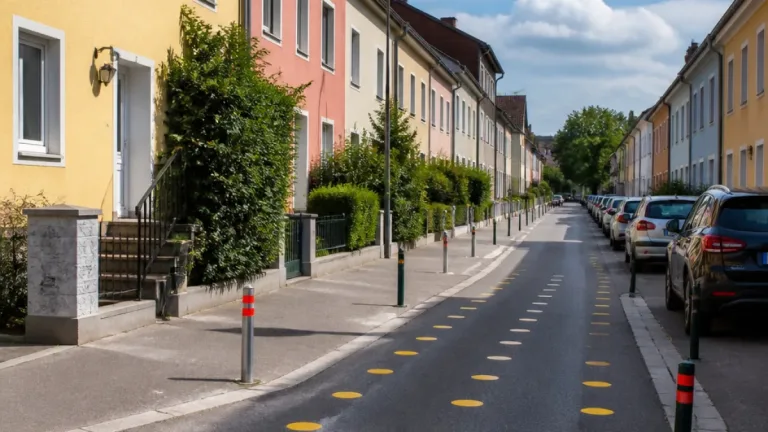 Gelbe Punkte und Poller auf Abstimmungsstraße: Stadt testet neue Verkehrsberuhigung
