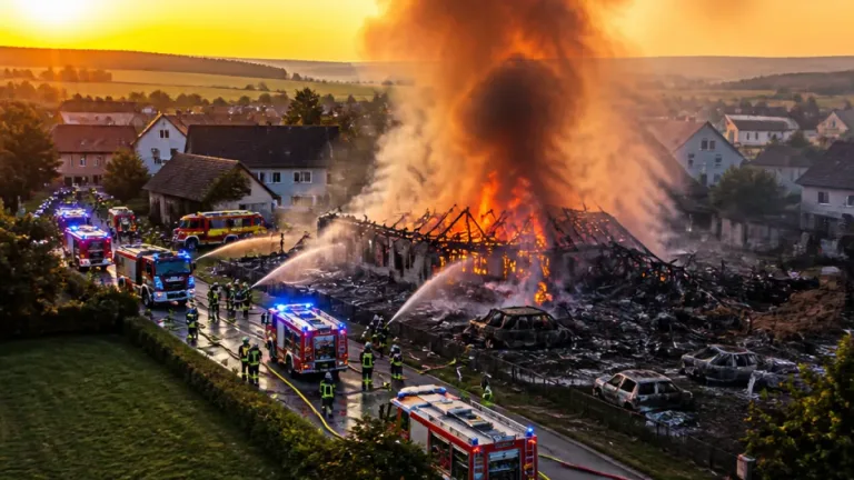 Großbrand bei Flinsdorf: Scheune und Fahrzeuge vollständig zerstört, 11 Feuerwehren im Einsatz