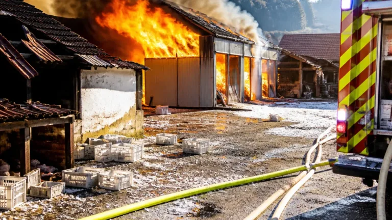 Großbrand in Fehring: Werkstatt zerstört, Tausende Mastküken verendet
