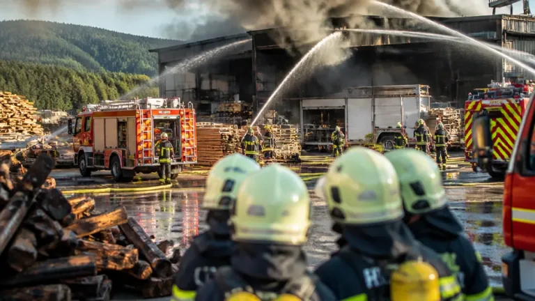 Großbrand in Holzbetrieb in Zarnsdorf: 136 Einsatzkräfte bekämpfen Rauchentwicklung