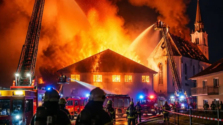 Großbrand in Mannsdorf: 1.600 m² Halle in Vollbrand — Kirche nur knapp gerettet