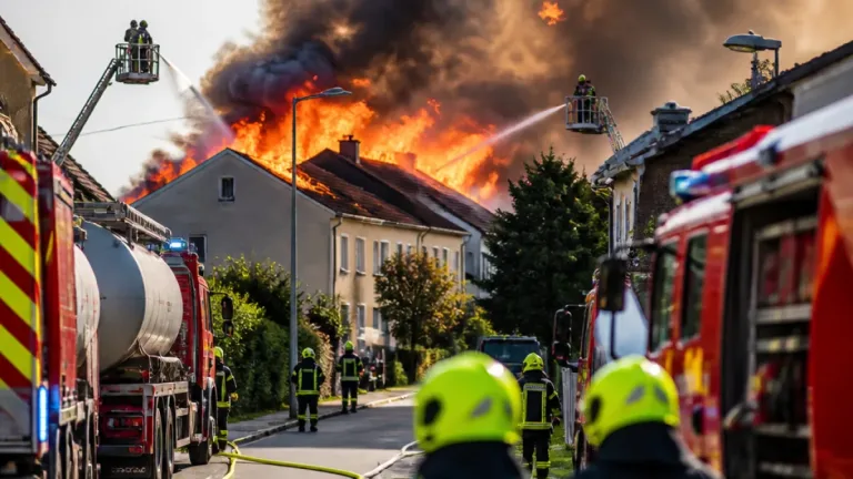 Großbrand in Margarethen am Moos: Drei Wohnhäuser betroffen, 140 Einsatzkräfte im Einsatz