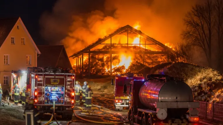 Großbrand in Wildendürnbach: Strohhalle bei Mitterhof vollständig zerstört