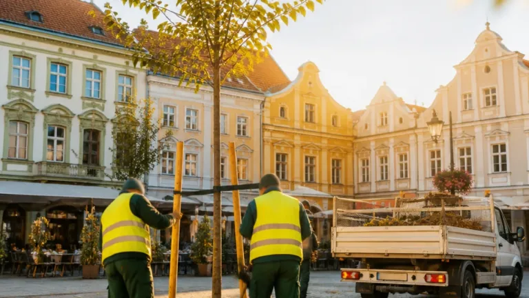 Hauptplatz in Schwechat: Sieben neue Zürgelbäume für mehr Schatten und Stadtgrün