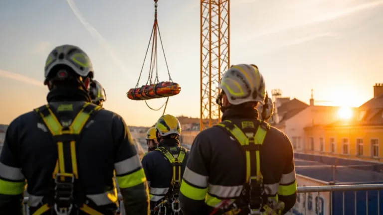 Höhenretter proben Einsatz am Turmdrehkran: Rettung aus rund 35 Metern geübt