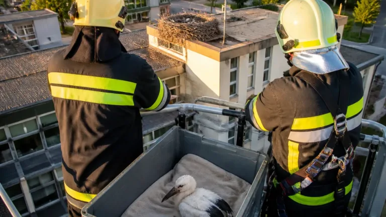 Junger Storch nach Höhenrettung vom Finanzamtsdach in Voitsberg in Obhut