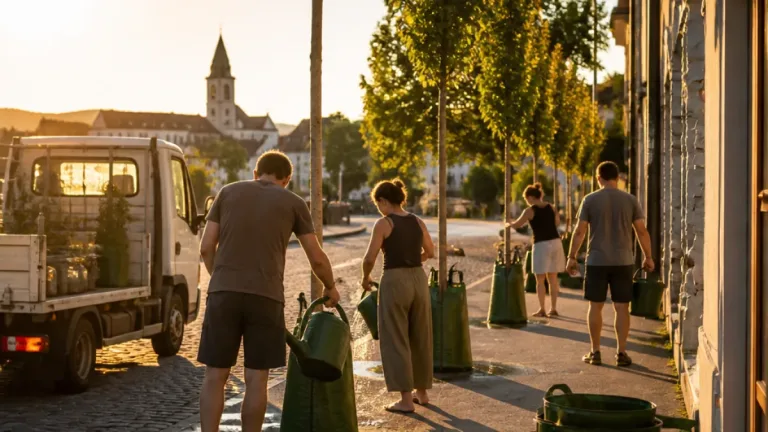 Krems bittet Anwohner: Jungbäume jetzt regelmäßig gießen — kostenlose Gießkübel verfügbar