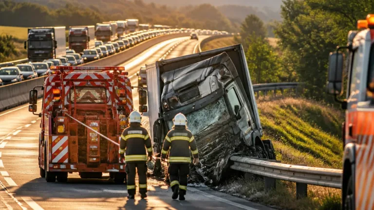 Lkw prallt gegen Leitschiene auf A1 – Feuerwehr befreit Fahrzeug, Stau bildet sich