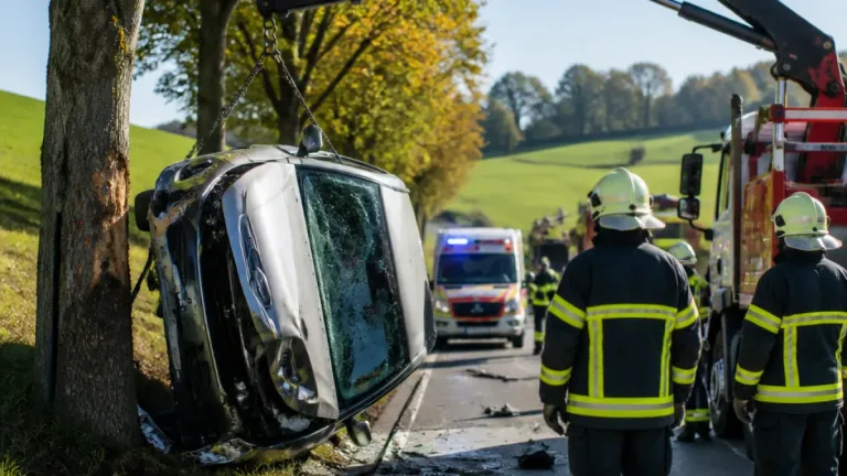 Medizinischer Notfall am Steuer: Feuerwehr richtet Pkw auf und befreit verletzten Lenker