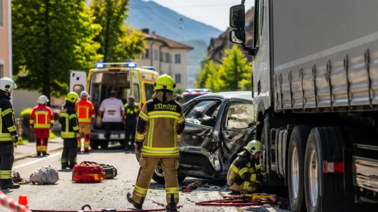 Medizinischer Zwischenfall: Pkw gerät auf Gegenfahrbahn und kollidiert mit Lkw in Feldkirch