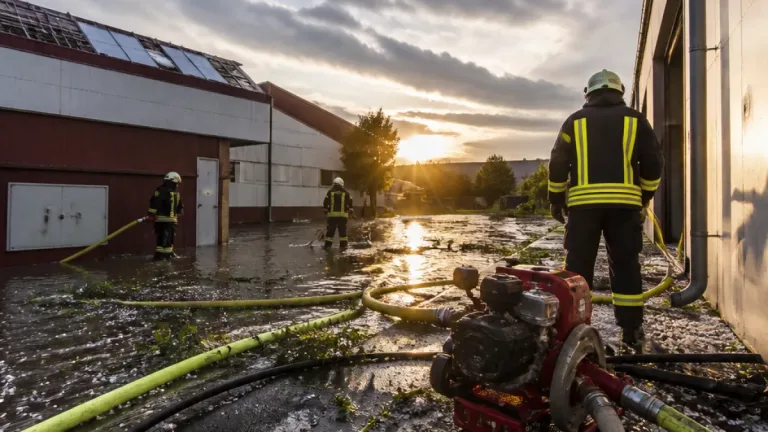 Mehrere Überflutungen und Sturmschäden: Feuerwehren nach Unwetter in Wöllersdorf im Großeinsatz