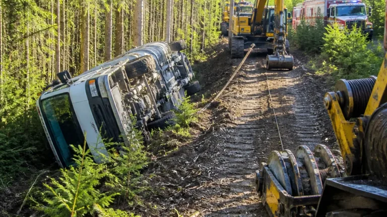 Milch-Lkw kippte in Wald bei Gaal – fünf Stunden aufwändige Bergung