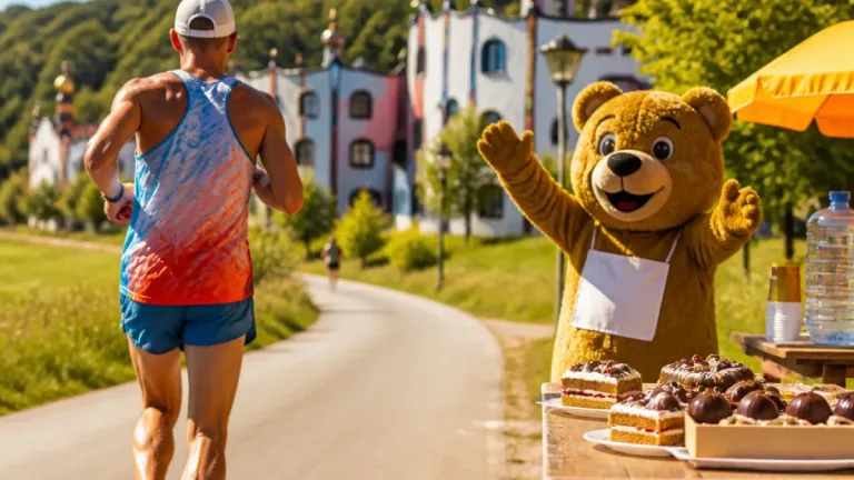 Mödlingers Marathonmann lief trotz Hitze zum 237. Mal – mit Bär Henry und regionalen Torten