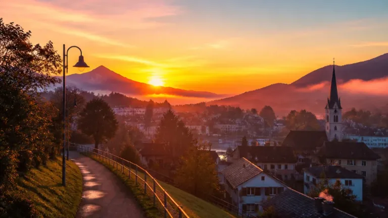 Morgenrot über Bischofshofen: Blick Richtung Puchberg am frühen Morgen