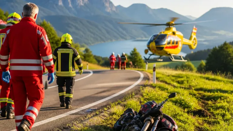 Motorradsturz bei Altaussee: 60-Jährige schwer verletzt, Hubschrauber im Einsatz