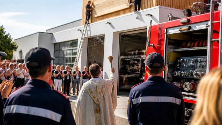 Neuer Kaplan segnet Feuerwehrhaus – tritt selbst der Feuerwehr bei