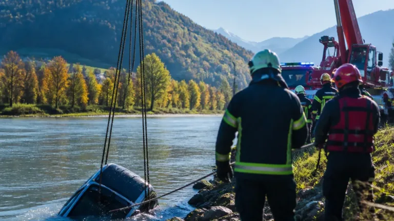Pkw stürzt in Salzach: Fahrer unverletzt, Einsatz dauerte bis spät in die Nacht