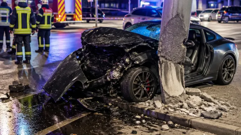 Porsche prallt an OBI-Kreuzung gegen Betonmast – Fahrer ins Landeskrankenhaus gebracht