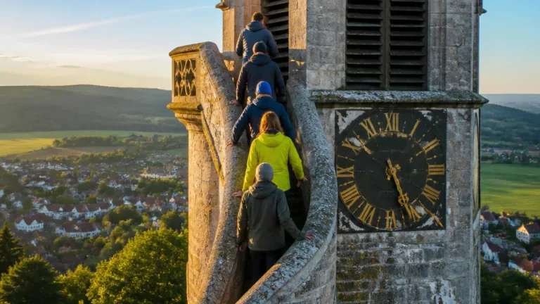 Prominente Besucherrunde besteigt Turm der Jakobskirche in Falkenstein