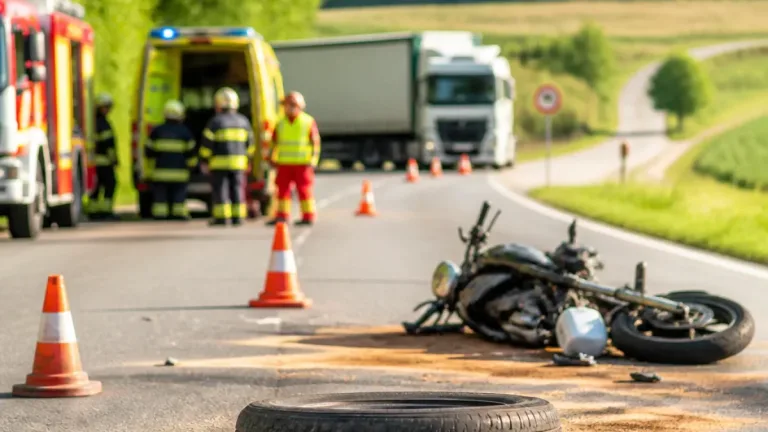 Reifen löst sich von LKW auf B138 – Motorradlenker bei Zusammenstoß schwer verletzt