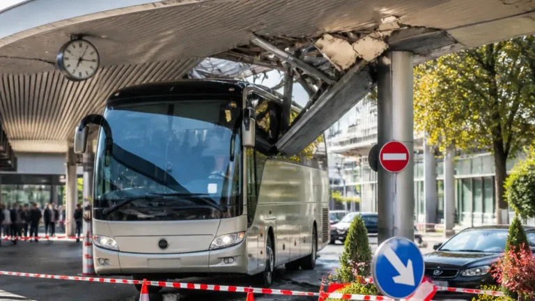 Reisebus bleibt an Bahnsteigüberdachung hängen – kein Personenschaden am Bregenzer Bahnhof