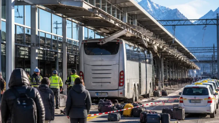 Reisecar kollidiert mit Perrondach am Bahnhof Bregenz – Fahrer wollte Fahrgäste aufnehmen