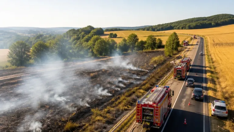 Schnelles Eingreifen verhindert Ausbreitung: 1.600 m² Brandfläche neben B2 bei Horn gelöscht