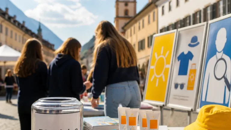 Schülerinnen der HTL Lienz werben am Johannesplatz für Sonnenschutz und sammeln 521,04 Euro