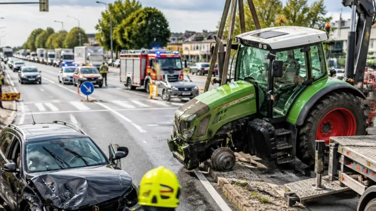 Schwerer Zusammenstoß auf der B1 bei Marchtrenk: Traktorbergung mit Kran sorgt für Stau