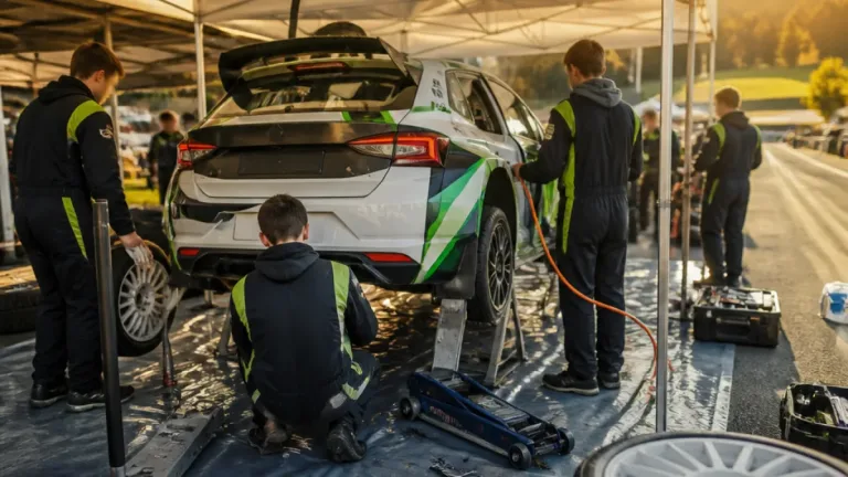 Sechs HTL-Schülerinnen und -Schüler aus Steyr als Mechaniker beim Weiz Rally im Einsatz
