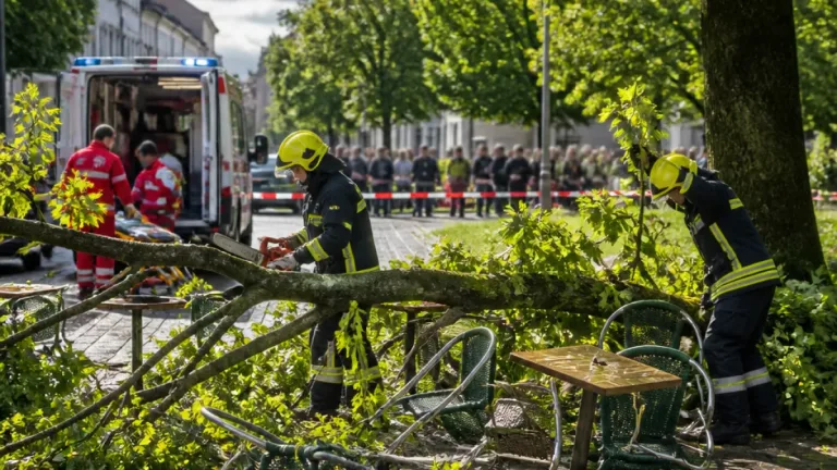 Sturmbö in Wels-Neustadt: Kastanienast stürzt in Gastgarten – zwei Verletzte
