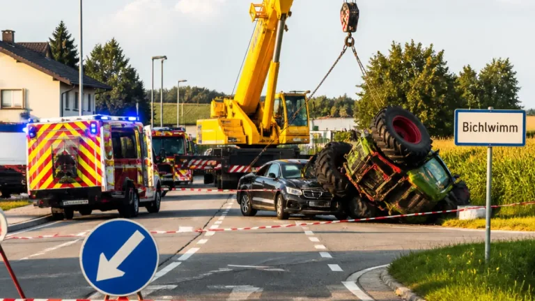 Traktor kippt nach Kreuzungskollision in Gunskirchen – zwei Verletzte, Bergung mit Kran
