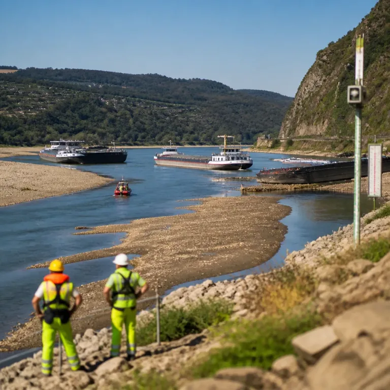 Niedrigwasser im Rhein gefährdet Schifffahrt, Industrie und Fischleben